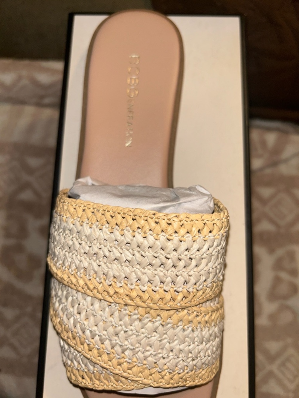Rebecca Minkoff Cream & Tan Woven Slide